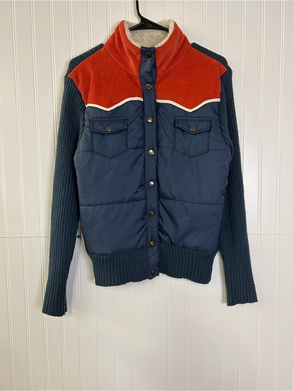 Mossimo Supply Co Navy and Orange Quilted Knit-Trim Jacket Size XXL
